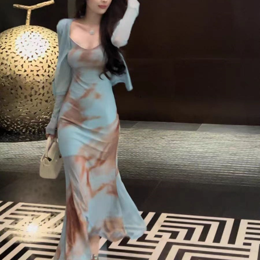 Long Bodycon Dress With Cardigan - Fashionnsio