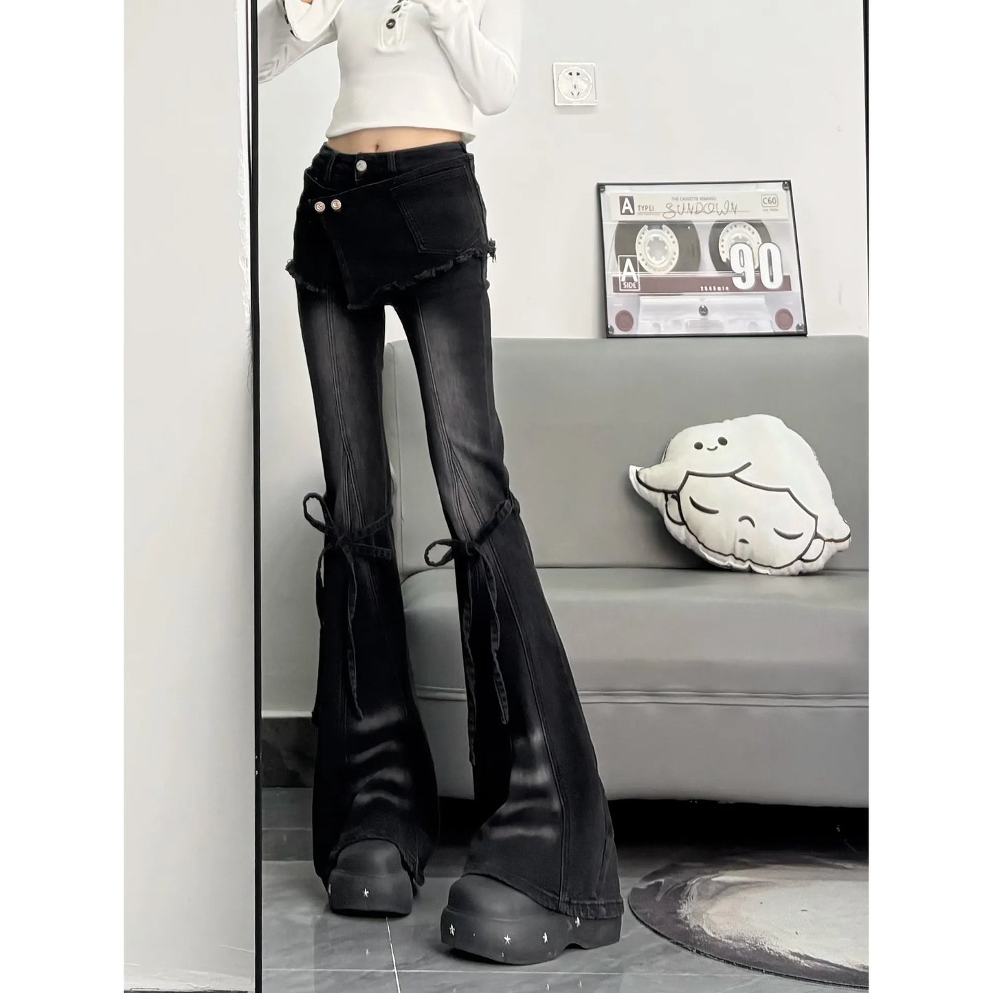 Y2K Layered Flared Jeans - Fashionnsio