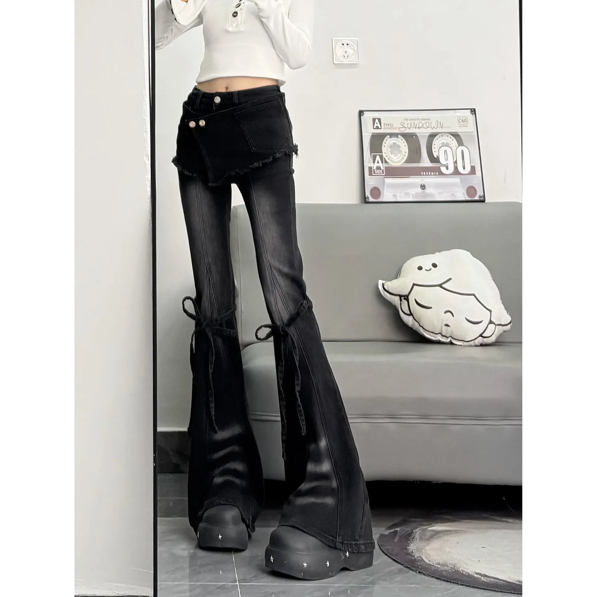 Y2K Layered Flared Jeans - Fashionnsio
