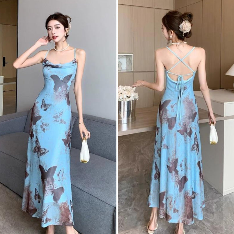 Butterfly Pattern Maxi Dress - Fashionnsio