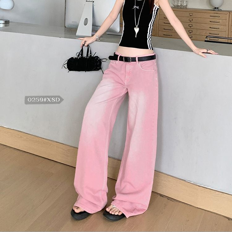 Pink Y2K Wide Leg Jeans - Fashionnsio
