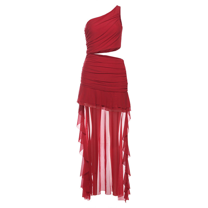 One Shoulder Cutout Ruffle Dress - Fashionnsio