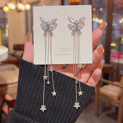 Butterfly Diamond Star Tassel Earrings fashionnsio