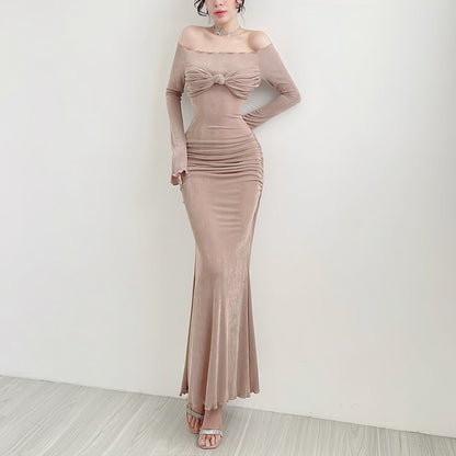 Bow Off Shoulder Long Bodycon Dress