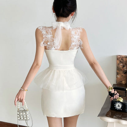 Lace Halter Bodycon Mini Dress - Fashionnsio