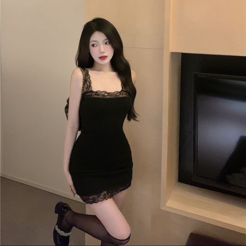 Square Neck Lace Mini Dress - Fashionnsio