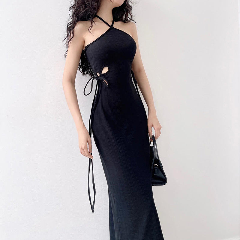 Halter Cut-out Ribbon Long Dress