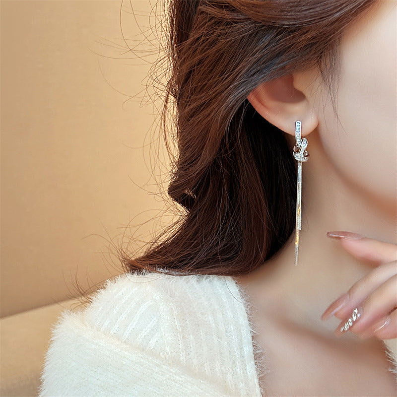 Knot Crystal Tassel Long Earrings fashionnsio