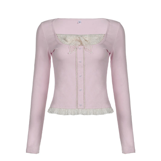 Y2k Fairy Bow Lace Knitted Top fashionnsio