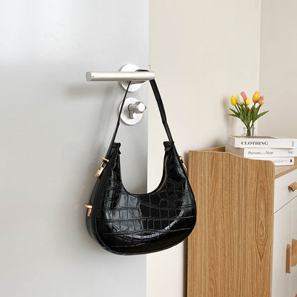 Crescent Glossy Texture Shoulder Bags