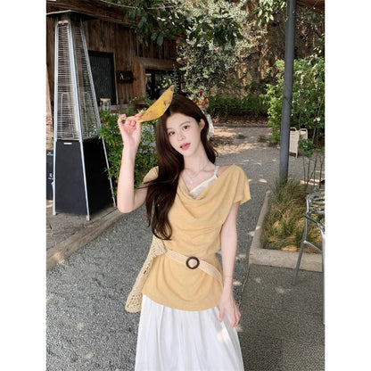 Layered Belted Knit Top - Fashionnsio
