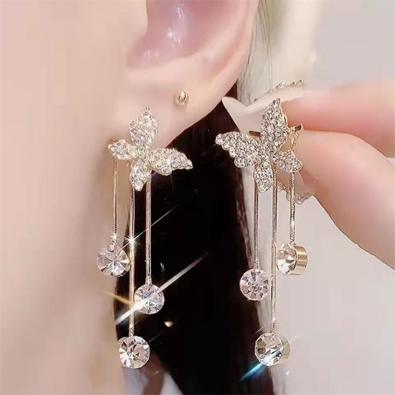 Butterfly Rhinestone Drop Dangle Earrings fashionnsio