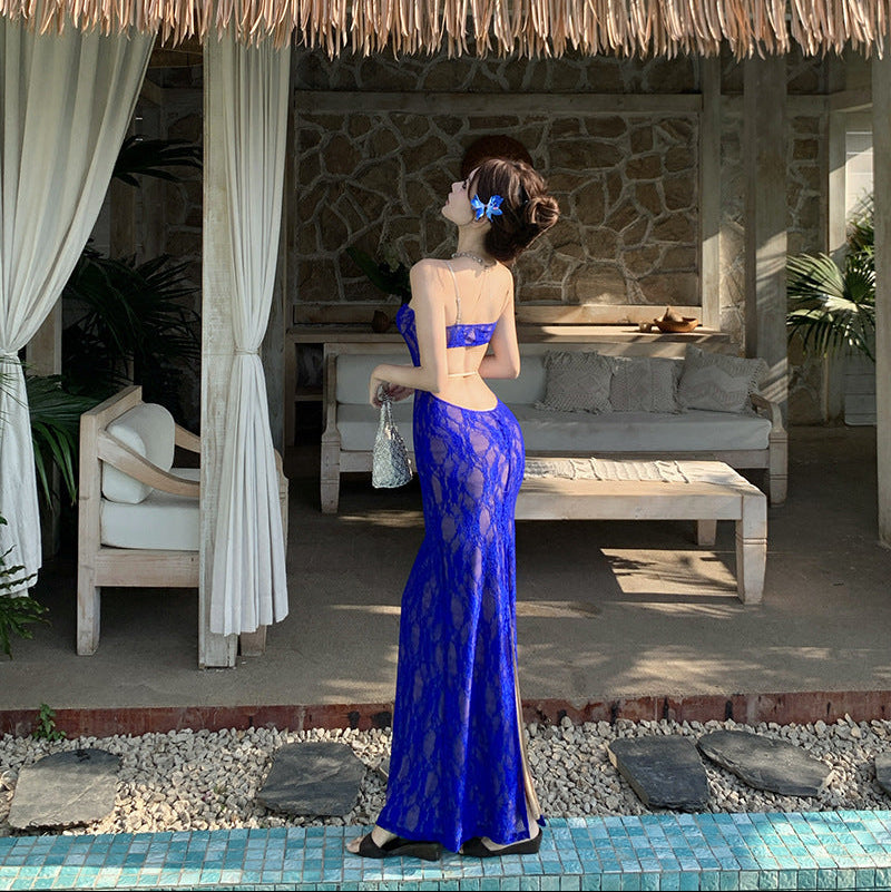 Lace Backless Long Dress - Fashionnsio
