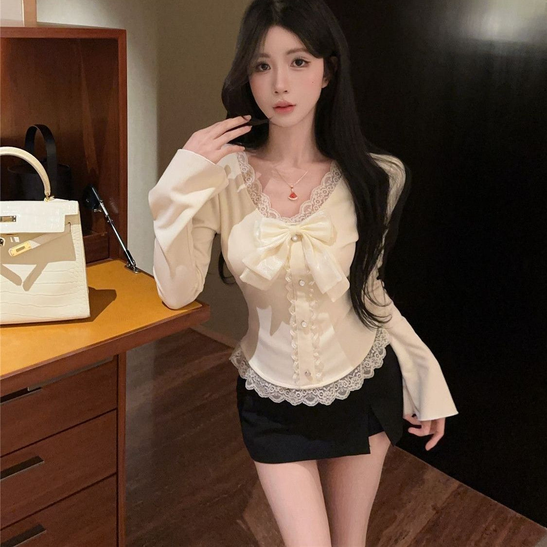 Chantilly Lace Bow Top - Fashionnsio