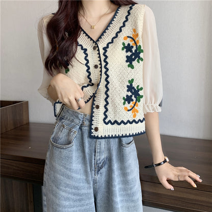 Flower Embroidery Crochet Cardigan/Top