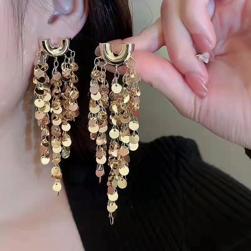 Exaggerated Sequined Tassel Earrings fashionnsio