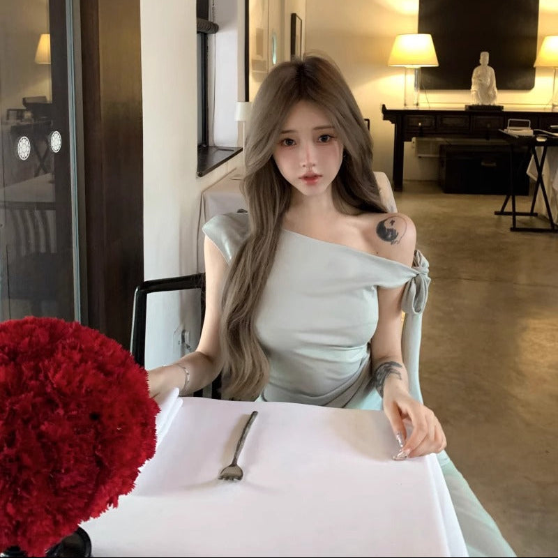 One Shoulder Mesh Long Dress - Fashionnsio