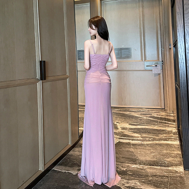 Pleated Slit Long Dress - Fashionnsio