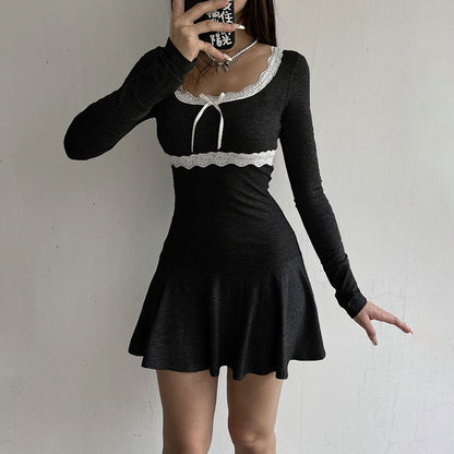 Bow Patchwork Mini Dress