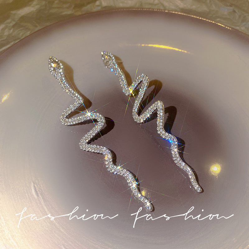 Snake Rhinestone Long Earrings fashionnsio