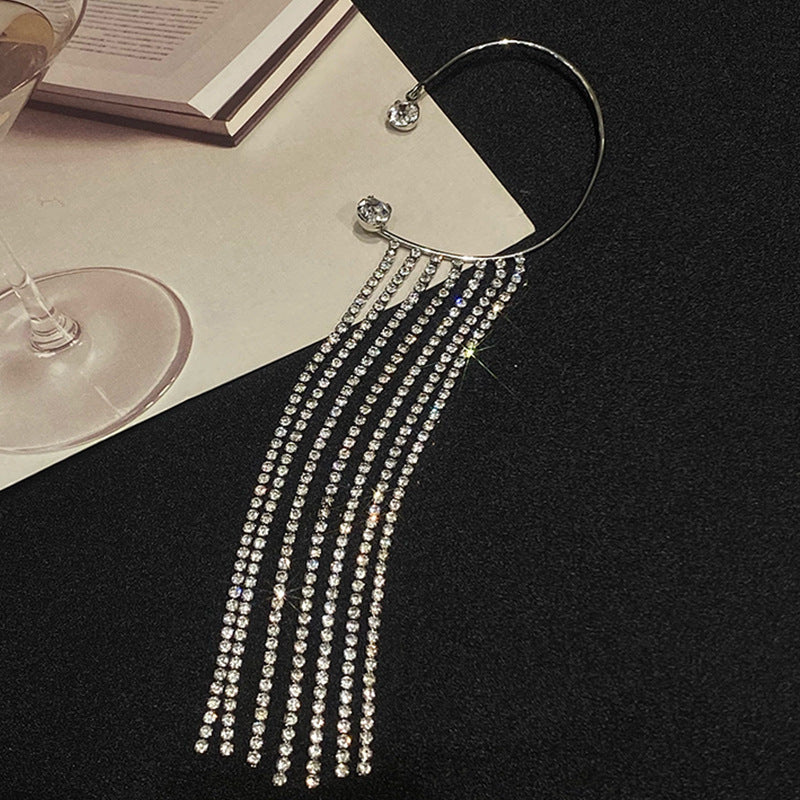 Long Tassel Rhinestone Chain Ear Cuff Earrings fashionnsio