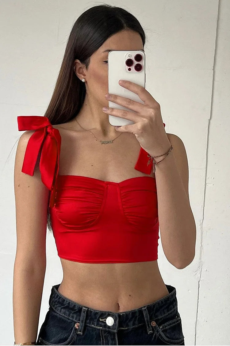 Bow Ribbon Lace Up Crop Top