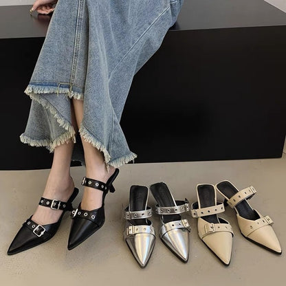 Metal Buckle Mules Heels