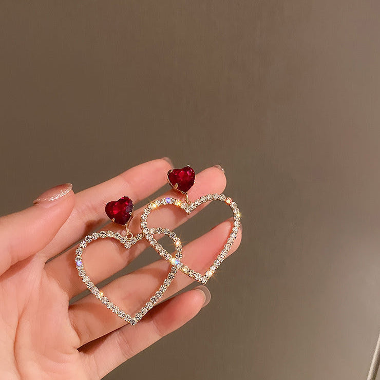 Rhinestone Hollow Heart Drop Earrings fashionnsio