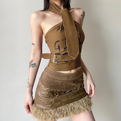 Halter Crop Top With Scarf fashionnsio