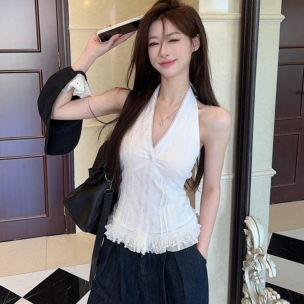 Lace Halter Neck Vest Top - Fashionnsio