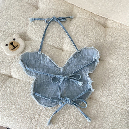 Butterfly Denim Halter Top