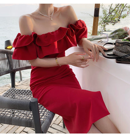 Off Shoulder Ruffle Bodycon Dress