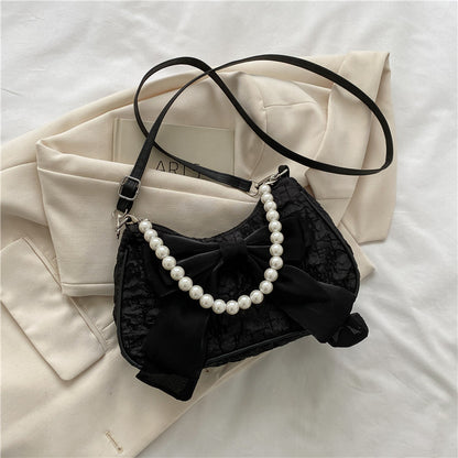 Bow Pearl Mesh Shoulder Bags