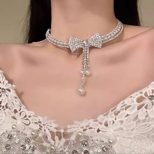 Bow Diamond Choker Necklace - Fashionnsio