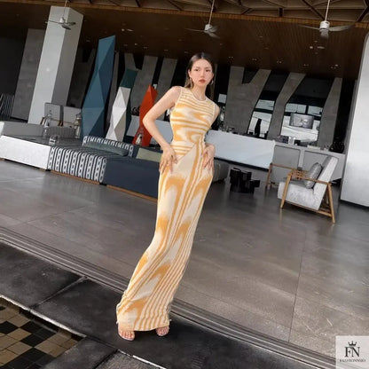 Abstract Bodycon Long Dress - Fashionnsio