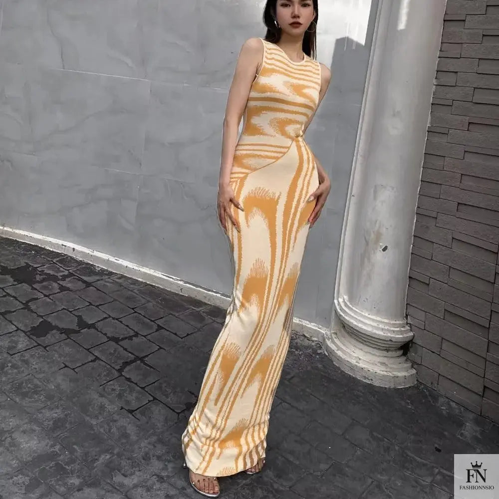 Abstract Bodycon Long Dress - Fashionnsio