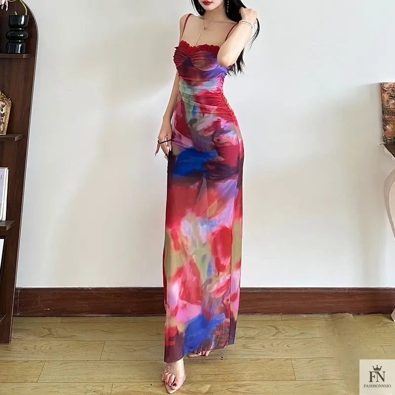 Abstract Print Slim-fit Dress - Fashionnsio