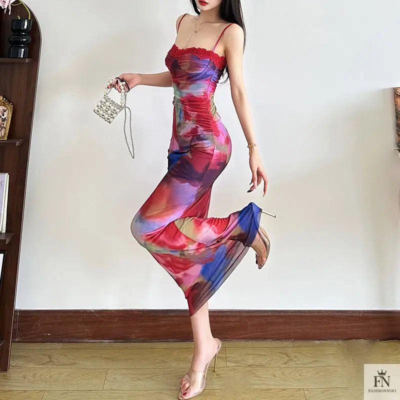 Abstract Print Slim-fit Dress - Fashionnsio