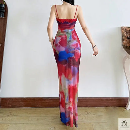 Abstract Print Slim-fit Dress - Fashionnsio