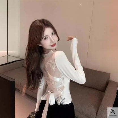 Allure Satin Strappy Ribbon Lace Top - Fashionnsio