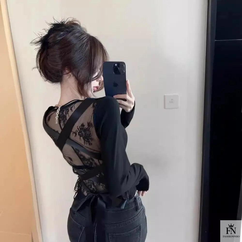 Allure Satin Strappy Ribbon Lace Top - Fashionnsio