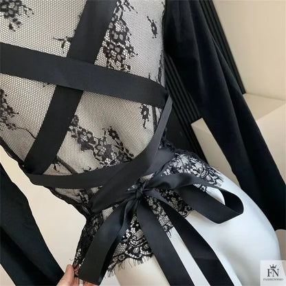 Allure Satin Strappy Ribbon Lace Top - Fashionnsio