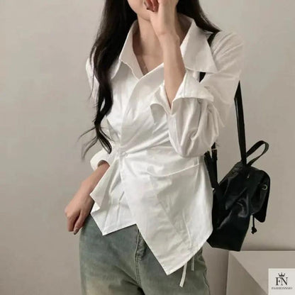Striped Irregular Waist Slim Shirts - Fashionnsio
