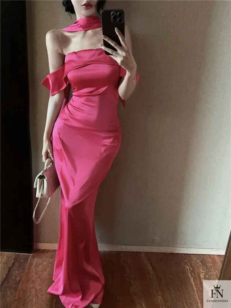 Barbie Off Shoulder Dress With Scarf - Fashionnsio