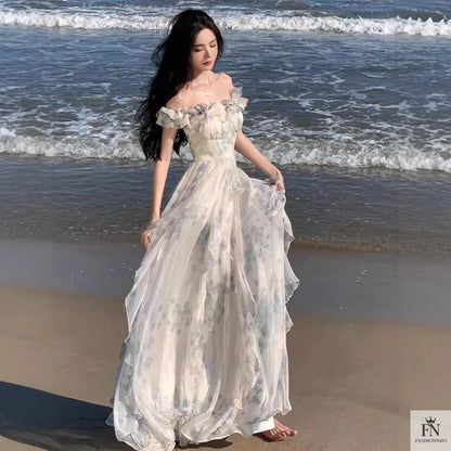 Floral Off Shoulder Ruffle Dress - Fashionnsio