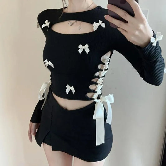 Multi Bow Lace-up Cut-out Top