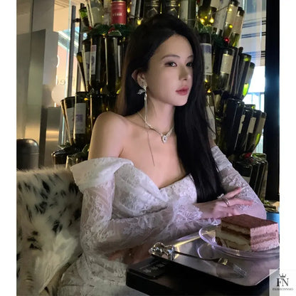 Cold Shoulder Lace Gown Dress - Fashionnsio