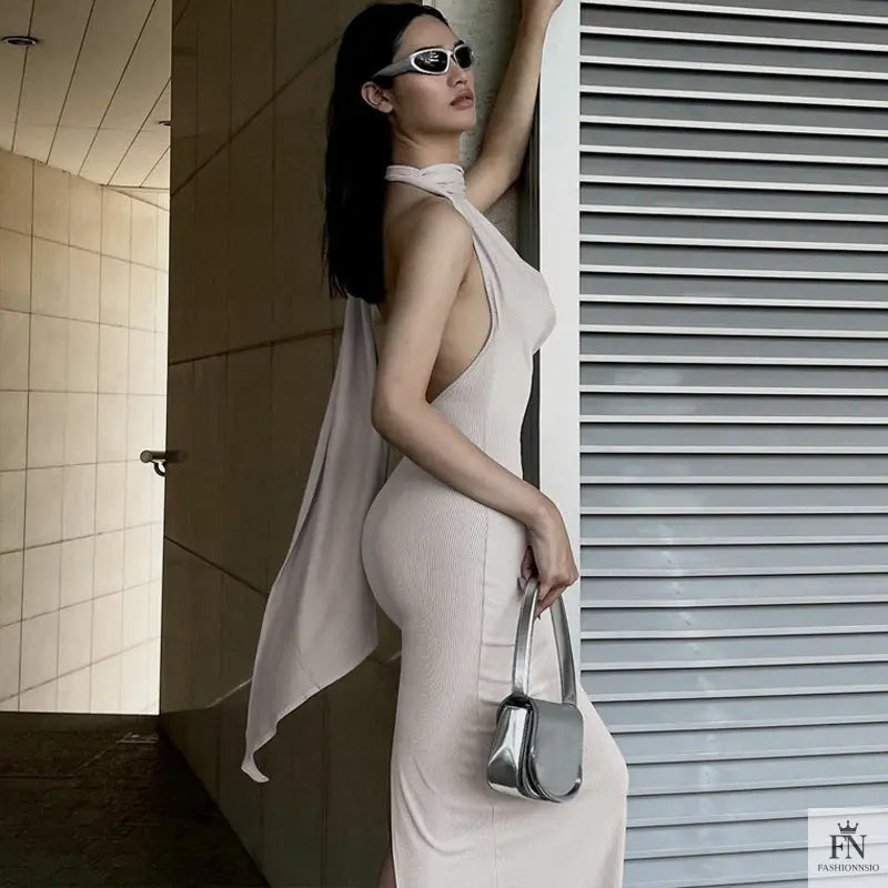 Bodycon Long Dress With Scarf - Fashionnsio