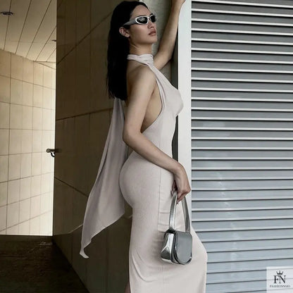 Bodycon Long Dress With Scarf - Fashionnsio