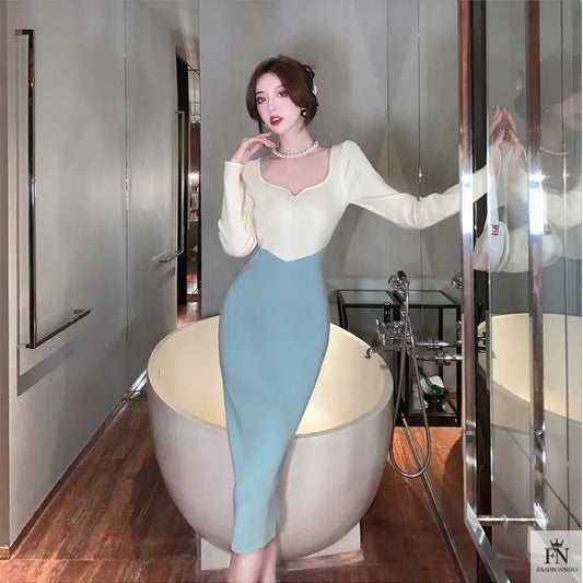 Bodycon Midi Korean Dress - Fashionnsio